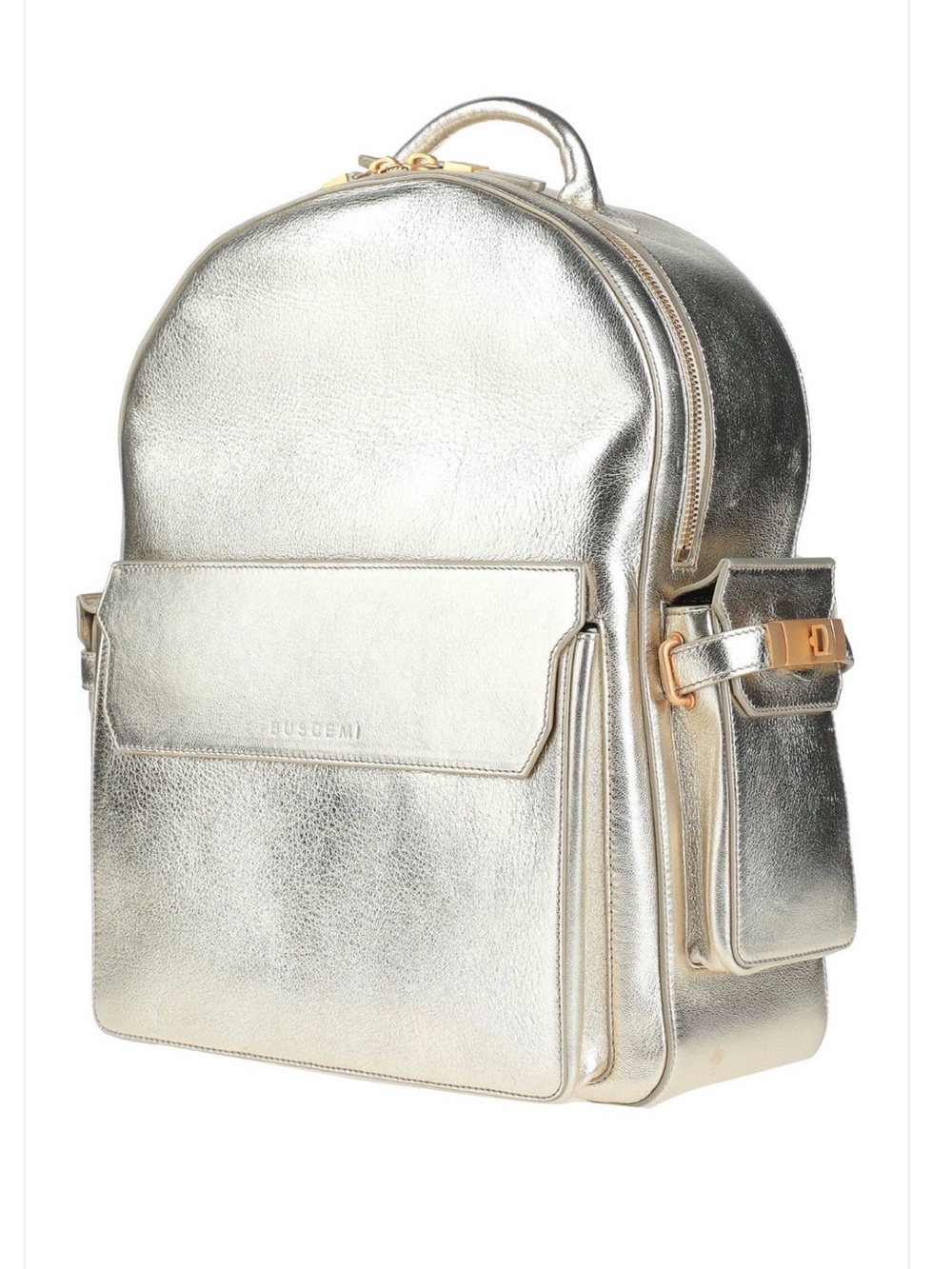 BUSCEMI. Gold Extra Large Backpack. Shiny Calf Skin. Gold Hardware.